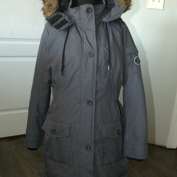 Abercrombie & Fitch Premium Arctic Parka Women's Gray Faux Fur Hood size Medium - Picture 2 of 8